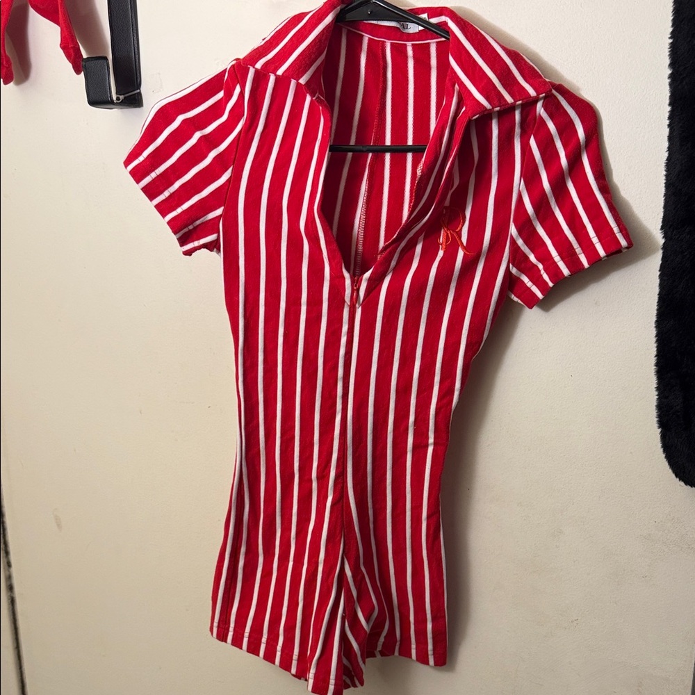 Red and White Striped Jumpsuit